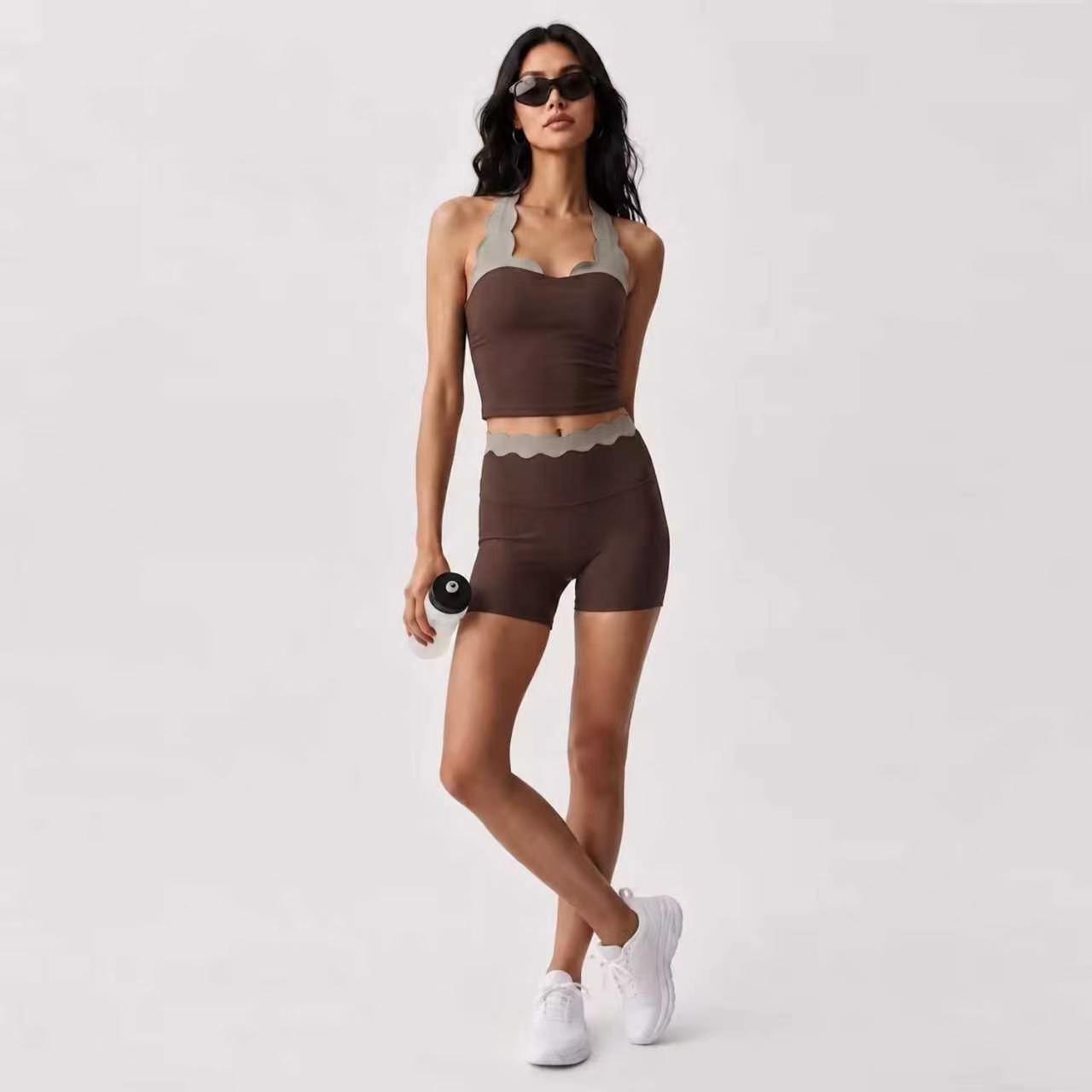 여성용 2피스 요가 의상 투톤 스캘럽 쉘 레이스 스포츠 - Lace Bralette Set 리뷰 및 가격