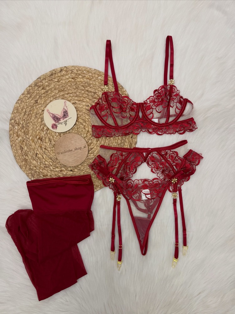 여성용 버건디 레이스 란제리 세트 언더와이어 브라, 끈 - Lace Bralette Set 리뷰 및 가격