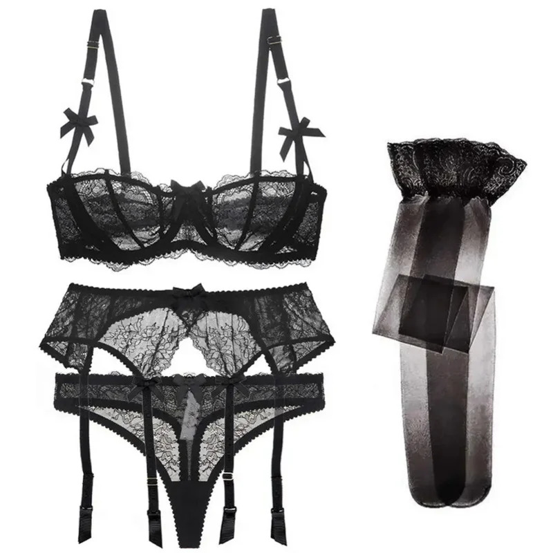 2025 신상 고급 하프컵 레이스 시스루 섹시 란제리  - Lace Bralette Set 리뷰 및 가격